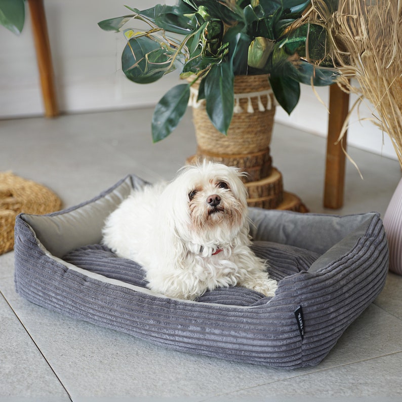4L Textile MOLLY Boho Dog Bed Corduroy Dog Basket Large Dogs Dog Cushion Fluffy Dog Basket Medium-sized Dogs Dog Sofa S L XL Grey image 5