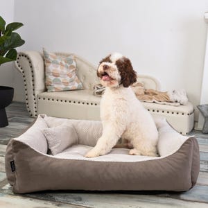 4L Textil TEO Cuddly dog bed cover removable and washable dog basket medium sized dog dog cushion fluffy dog basket Brown/Beige