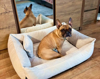 4L Textile TEO Dog Bed Medium Dogs with Cover Dog Basket Large Dogs Dog Basket with Cover Dog Sofa Dog Cushion Washable Beige