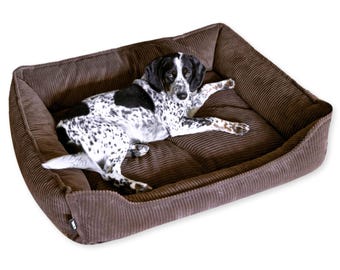 4L Textil HUGO Cuddly dog bed made of corduroy Premium-LINE dog basket with cover Dark Brown