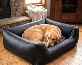 4L Textil MARIO orthopedic dog bed faux leather large dogs made of imitation leather memory visco XL dog sofa Black