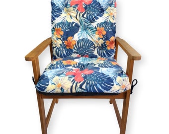 4L Textil Stuhlauflagen Sitzkissen Gartenstuhl Gartenstuhlauflagen Polsterauflage Sitzpolster Gartenpolster Hochlechner Blumen Blau