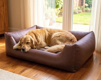 4L Textil MARIO orthopedic dog bed faux leather large dogs made of imitation leather memory visco XL dog sofa Brown