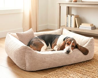 4L Textil MOLLY Cuddly corduroy Dog Bed Pet Bet medium sized dogs corduroy dog cushion fluffy dog pillow corduroy Beige
