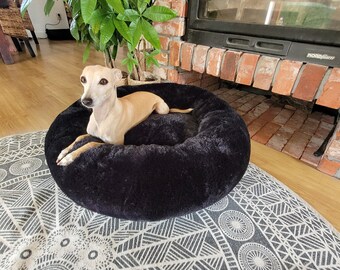 4L Textil Fuzzy Katzenbett flauschig Donut Hundebett kleine Hunde Katzenbett kuschelig weich Plüsch Katzenkörbchen Ø70 cm Schwarz