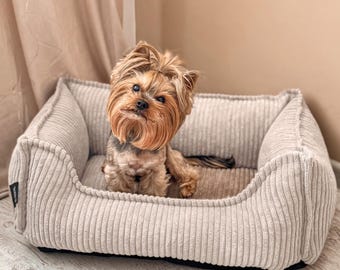 4L Textil HUGO Cuddly dog bed made of corduroy Premium-LINE dog basket with cover Beige
