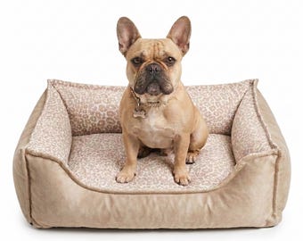 4L Textil Orthopedic Dog Bed, Memory Foam Pet Bed, Washable Dog Bed with Removable Cover, Leopard Print Dog Basket for Small Dogs & Cats