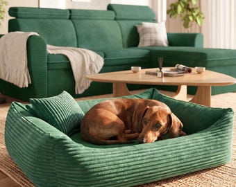 4L Textil MOLLY Cuddly corduroy dog bed dog basket medium sized dogs corduroy dog cushion fluffy dog basket corduroy Green