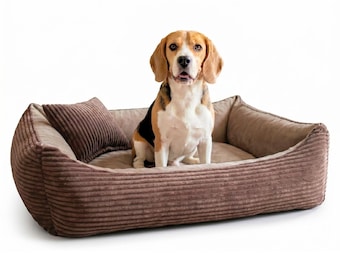 4L Textil MOLLY Cuddly corduroy dog bed dog basket medium sized dogs corduroy dog cushion fluffy dog basket corduroy Dark Brown