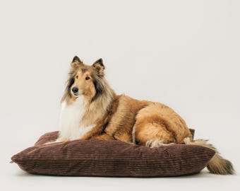 4L Textil MOLLY dog cushion fluffy corduroy dog bed large dogs with cover and zipper cuddly dog cushion washable Dark Brown