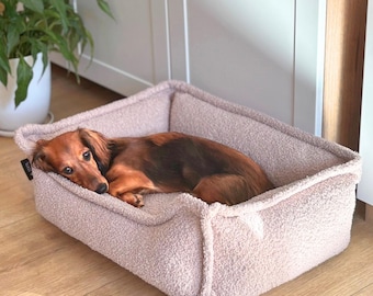 4L Textil Cozy dog bed made of bouclé LEO Premium-LINE orthopedic dog basket Dog cushion with memory foam Pink
