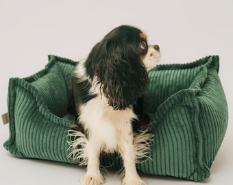 4L Textil HUGO Cuddly dog bed made of corduroy Premium-LINE dog basket with cover Green