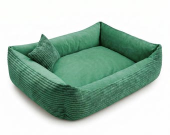 4L Textil MOLLY Cuddly corduroy dog bed dog basket medium sized dogs corduroy dog cushion fluffy dog basket corduroy Green