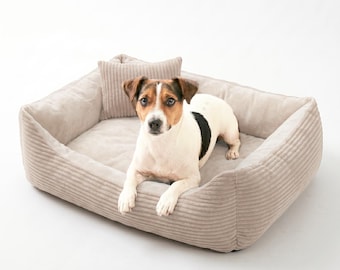 4L Textil MOLLY Cuddly corduroy Dog Bed Pet Bet medium sized dogs corduroy dog cushion fluffy dog pillow corduroy Beige
