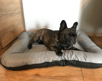 4L Textil ELLA Hundebett Kunstleder Hundesofa Hundekissen Kunstleder XL Hundematratze Hundeliege Hundebett Lederoptik Hundekissen Grau