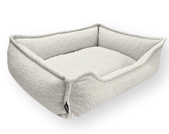 4L Textil Cozy dog bed made of bouclé LEO Premium-LINE orthopedic dog basket Dog cushion with memory foam Beige-Gray