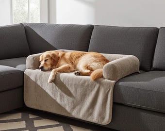 4L Textil Cozy dog bed for the sofa LARA Sofa protector Snuggly dog blanket with cover Dog cushion Brown