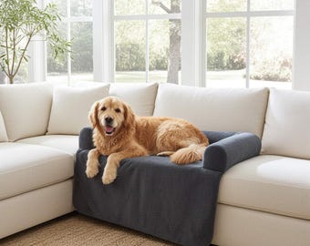 4L Textil Cozy dog bed for the sofa LARA Sofa protector Snuggly dog blanket with cover Dog cushion Dark Gray