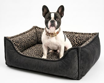 4L Textil Orthopedic Dog Bed, Memory Foam Pet Bed, Washable Dog Bed with Removable Cover, Leopard Print Dog Basket for Small Dogs & Cats