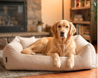 4L Textil TEO Cuddly dog bed cover removable and washable dog basket medium sized dog dog cushion fluffy dog basket Beige