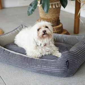 4L Textile MOLLY Boho Dog Bed Corduroy Dog Basket Large Dogs Dog Cushion Fluffy Dog Basket Medium-sized Dogs Dog Sofa S L XL Grey image 1