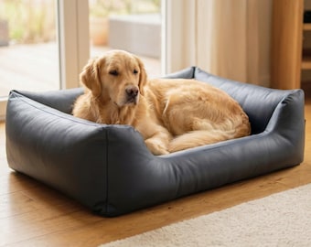 4L Textil MARIO orthopedic dog bed faux leather large dogs made of imitation leather memory visco XL dog sofa Dark Gray