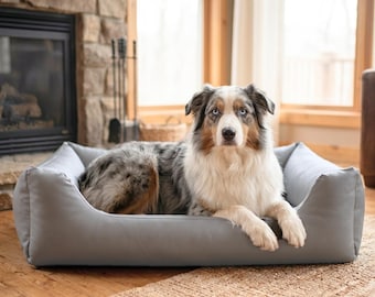 4L Textil MARIO orthopedic dog bed faux leather large dogs made of imitation leather memory visco XL dog sofa Gray