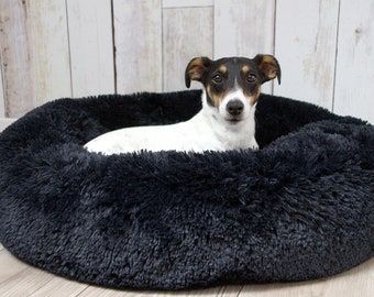 4L Textil Fuzzy Katzenbett flauschig Donut Hundebett kleine Hunde Katzenbett kuschelig weich Plüsch Katzenkörbchen Ø70 cm Schwarz