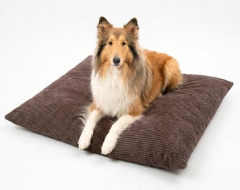 4L Textil MOLLY dog cushion fluffy corduroy dog bed large dogs with cover and zipper cuddly dog cushion washable Dark Brown