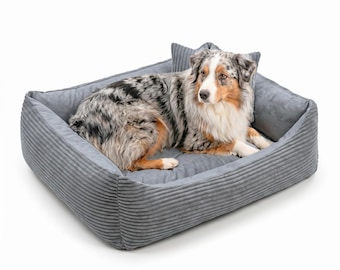 4L Textil MOLLY Cuddly corduroy dog bed dog basket medium sized dogs corduroy dog cushion fluffy dog basket corduroy Gray