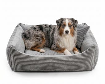 4L Textil MOLLY Cuddly corduroy dog bed dog basket medium sized dogs corduroy dog cushion fluffy dog basket corduroy Gray