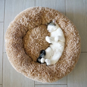 4L Textil Fuzzy Katzenbett flauschig Donut Hundebett kleine Hunde Katzenbett kuschelig weich Plüsch Katzenkörbchen Ø70 cm Toffee Bild 5