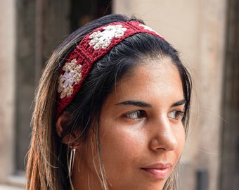 Diadema de crochet hecha a mano: elegante accesorio para el cabello bohemio, suave, cómodo, colores personalizables, moderno y versátil - Moda Mujer