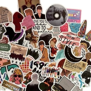May include: A collection of colorful stickers featuring various designs and text. The stickers include images of people, butterflies, and text such as "Out of Style", "Cinema", and "August". The stickers are of various shapes and sizes.