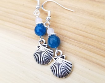 Handmade Seashell Natural Gemstone Charm Earrings