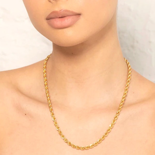 316L stainless steel rope necklace and 18K gold plated stainless steel, Classic twisted chain necklace, Rope chain necklace