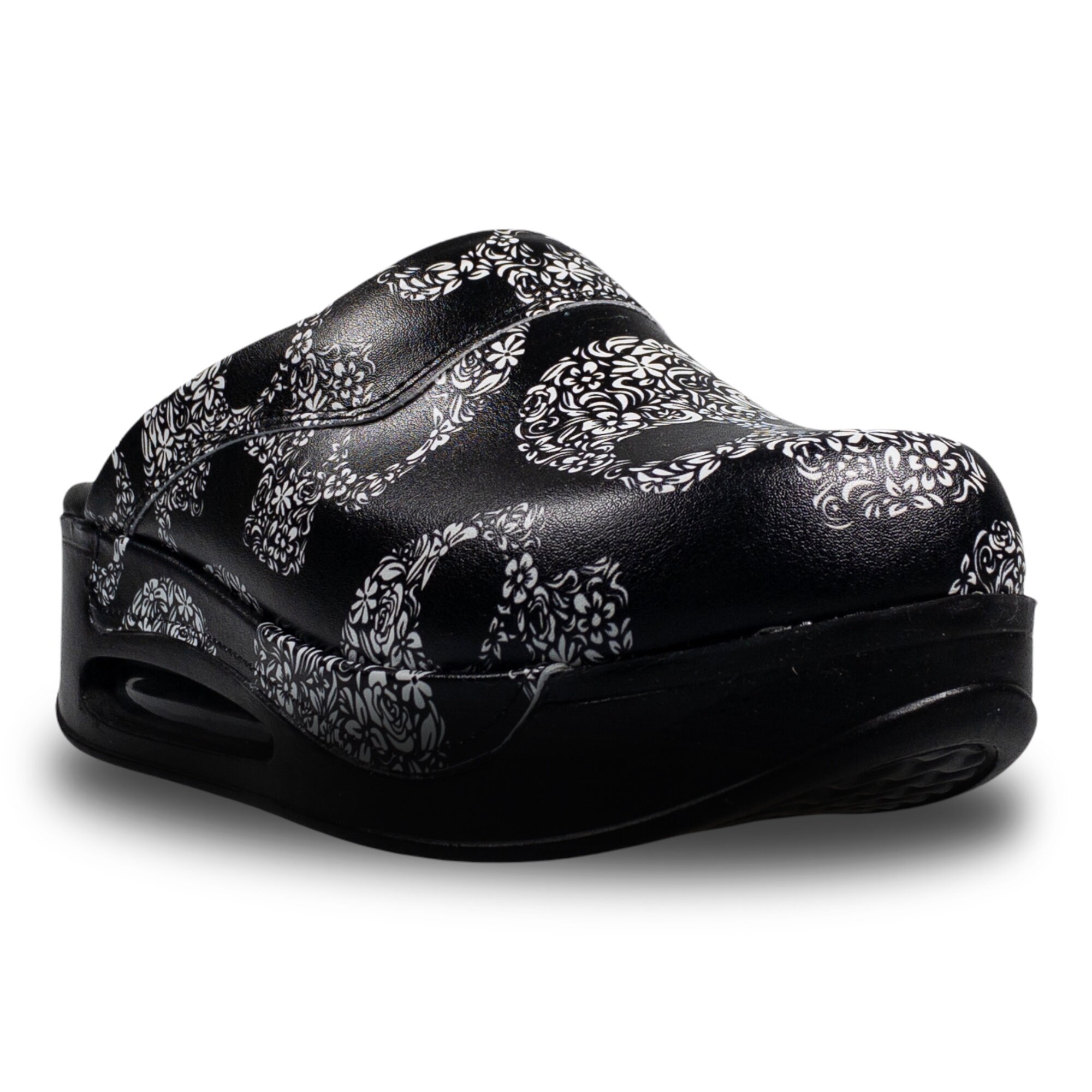Bold Skull Print Leather Platform Clogs | Slip-on Gothic  display picture 2