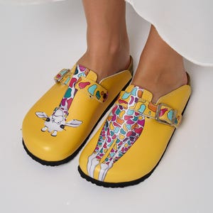 Giraffe Print Leather Clogs, Orthopedic Safari Animal Mules