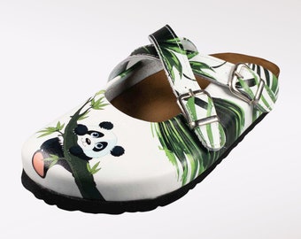 Zoccoli in sughero Panda, pantofole in pelle con cinturino incrociato, ortopediche