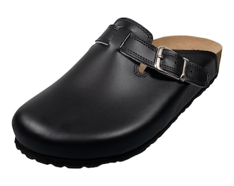 Black Cork Leather Clogs | Slipper | Mules