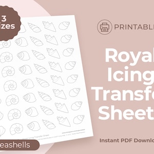 Seashells - Printable Royal Icing transfer template sheet for cookie decorating or baking, 0.5&quot;, 0.75&quot;, 1&quot; Digital Download
