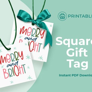 Afdrukbare 2 inch vierkante tag, cadeautag, cookietag, kersttag