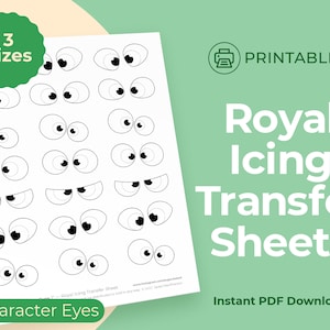 Character Eyes - Printable Royal Icing transfer template sheet for cookie decorating or baking, 0.5", 0.75", 1" Digital Download