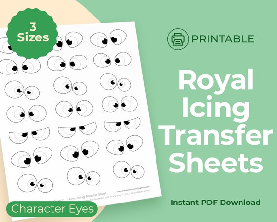 Character Eyes - Printable Royal Icing transfer template sheet for cookie decorating or baking, 0.5", 0.75", 1" Digital Download