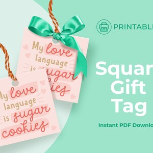 Printable 2 inch Square Tag, Gift Tag, Cookie Tag, Valentine&#39;s Day Tag