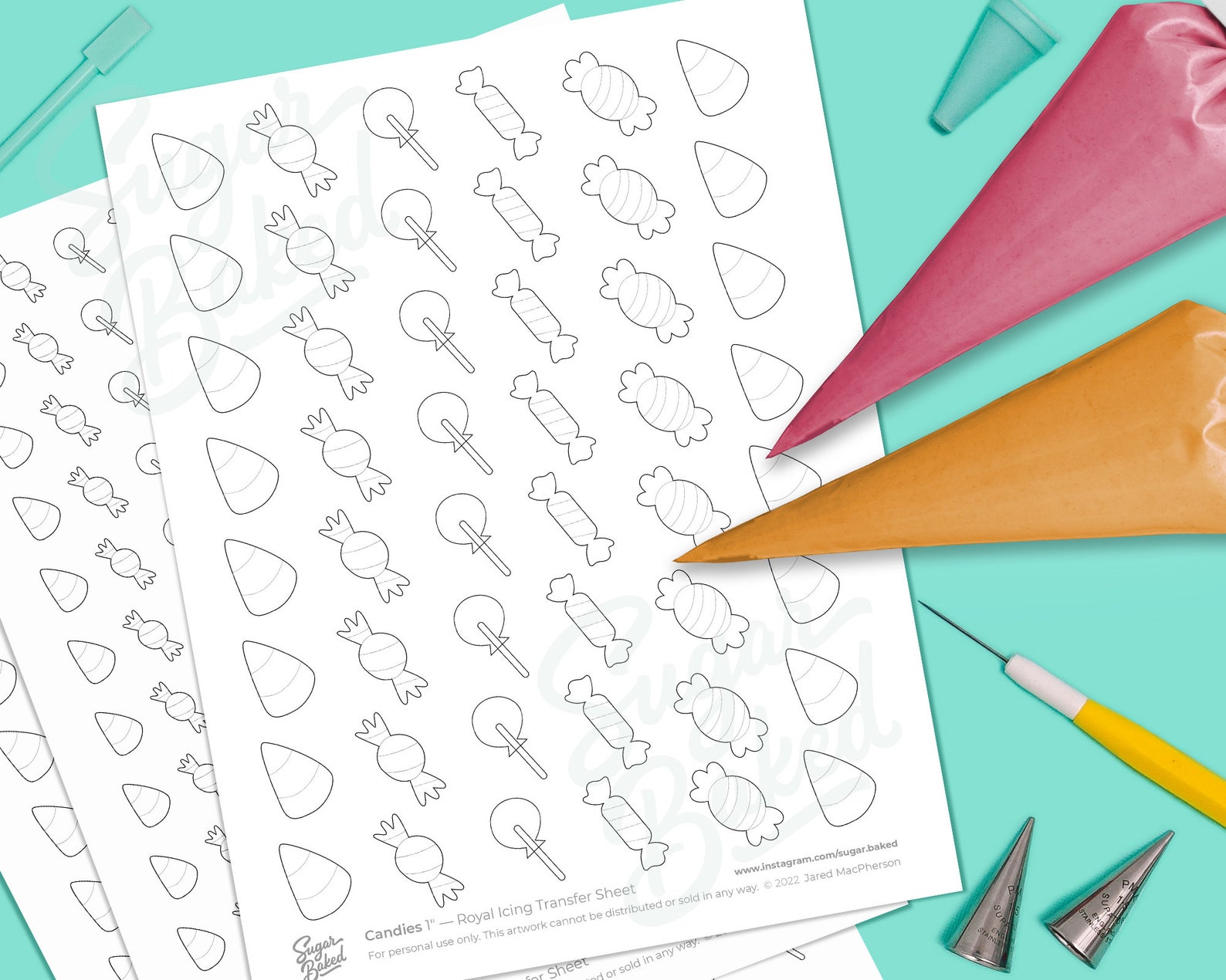 Candy - Printable Royal Icing Transfer Template Sheet for Cookie ...