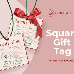 Printable 2 Zoll quadratischer Tag, Geschenkanhänger, Cookie Tag, Weihnachten Nordpol Tag