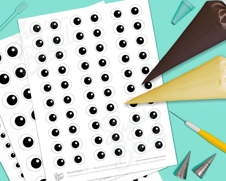 Eyes Printable Royal Icing Transfer Template Sheet for Cookie