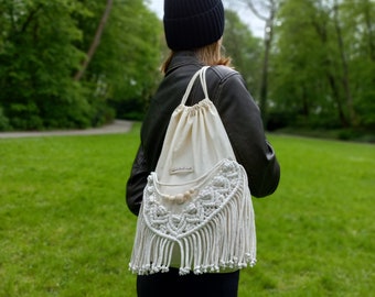 Mochila Macrame en estilo boho, elegante mochila ecológica, mochila para viajes románticos