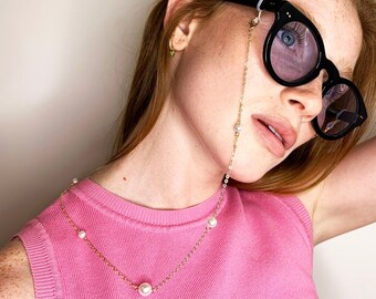 Sherilley - Pearl Golden Sunglasses Glasses Eyewear Face Mask Cord Chain Holder